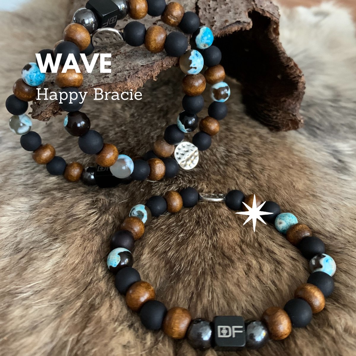 Happy Bracie Wave armband | Man | vader | Cadeau | Hematiet | Acrylkralen | Uniek| luxe sieraden |verjaardag | speciale gelegenheid | unisex | Vaderdag