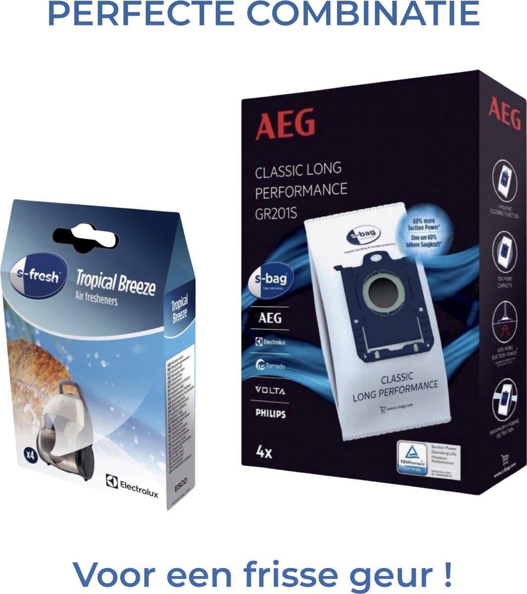 AEG - S-BAG stofzuigerzakken + S-FRESH Geurkorrels (tropical breeze) - Air fresheners - Geurparels - Voor Stofzuigers - COMBIDEAL