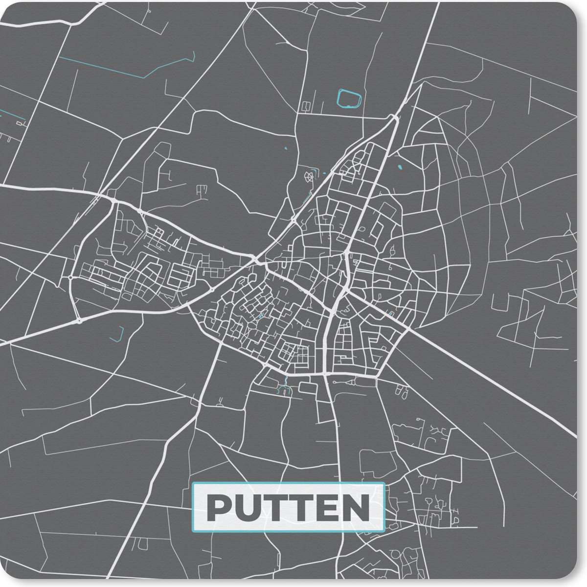 Muismat 30x30 cm - Mousepad Kaart - Plattegrond - Putten - Stadskaart - Muismatten - Stadskaart