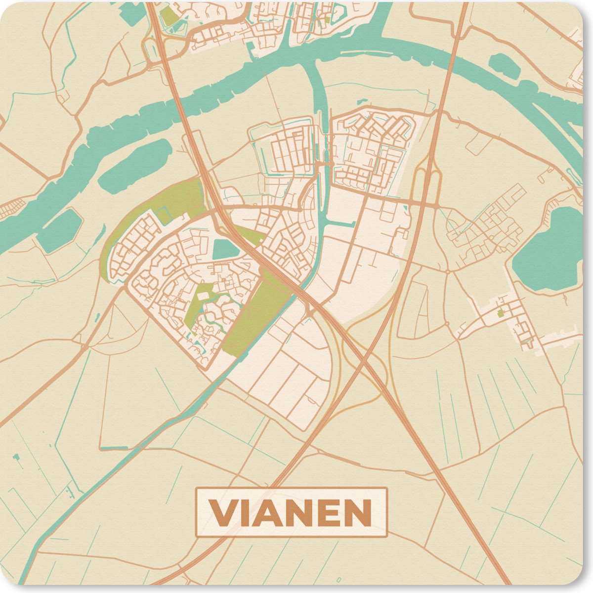 Muismat Klein - Vianen - Plattegrond - Kaart - Stadskaart - 20x20 cm