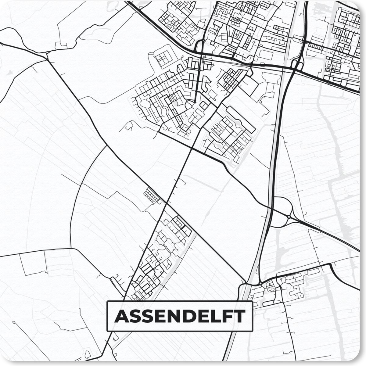 Muismat 30x30 cm - Mousepad Plattegrond - Assendelft - Stadskaart - Kaart - Muismatten - Stadskaart