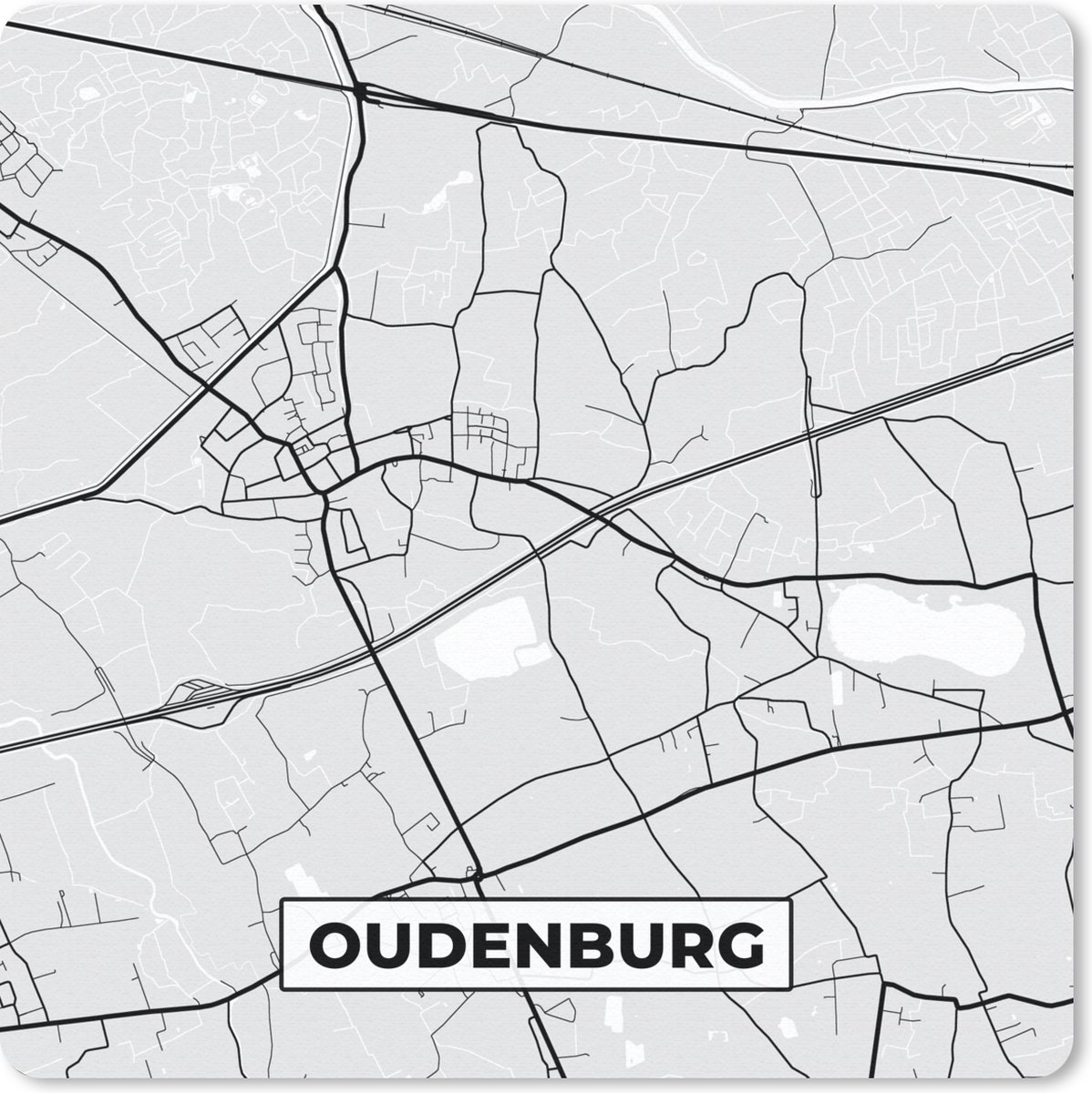 Muismat 20x20 cm - Mousepad Plattegrond – Oudenburg – Zwart Wit – Stadskaart - Kaart - Muismatten - Stadskaart
