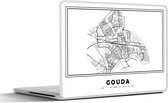 Laptop sticker - 14 inch - Kaart – Plattegrond – Stadskaart – Gouda – Nederland – Zwart Wit - 32x5x23x5cm - Laptopstickers - Laptop skin - Cover
