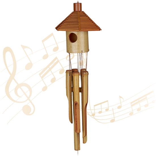 Relaxdays windgong bamboe - windorgel - windvanger - windchime - hangende tuindecoratie