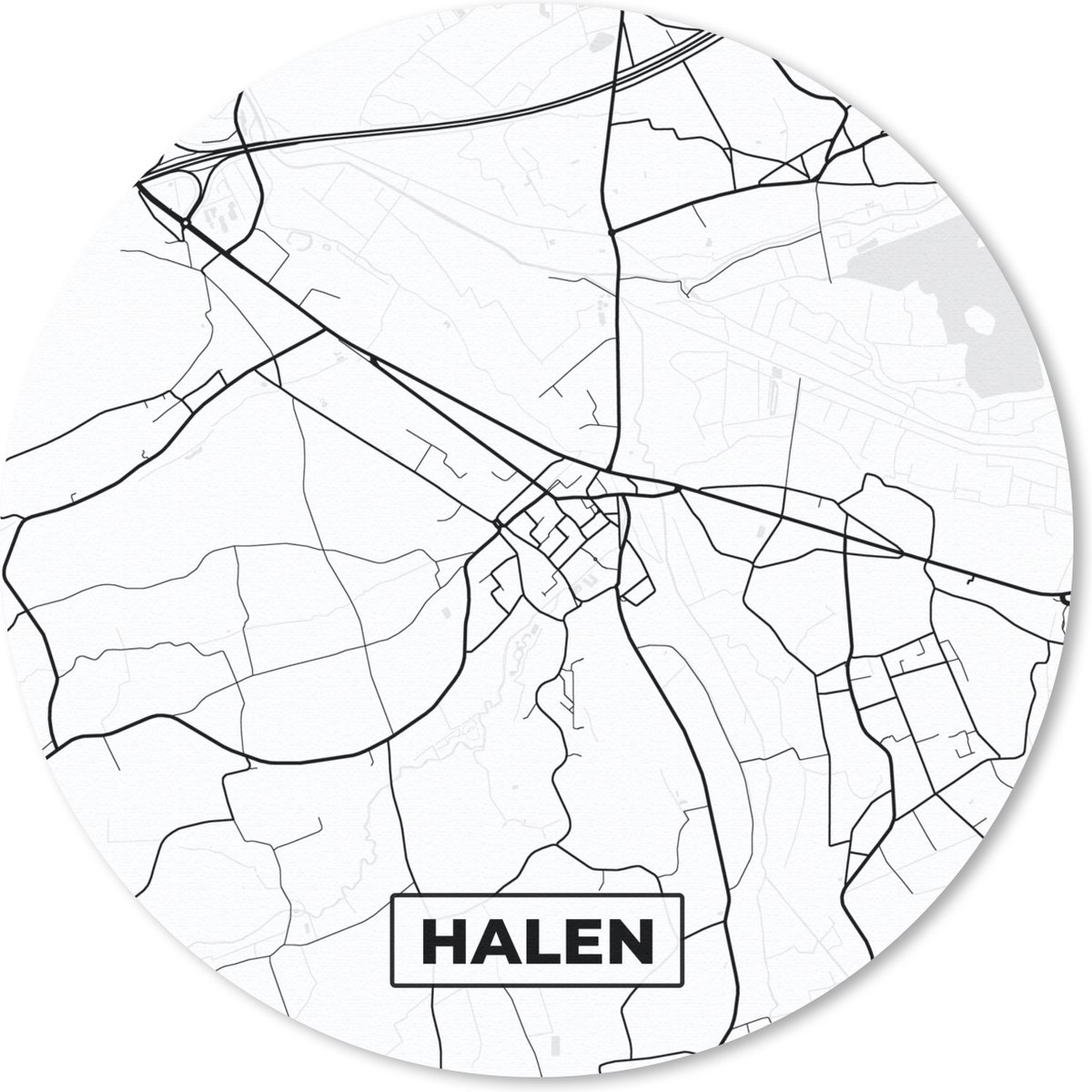 Muismat rond 30x30 cm - Mousepad Kaart – Plattegrond – Stadskaart – Halen – België – Zwart Wit - Ronde muismatten - Stadskaart