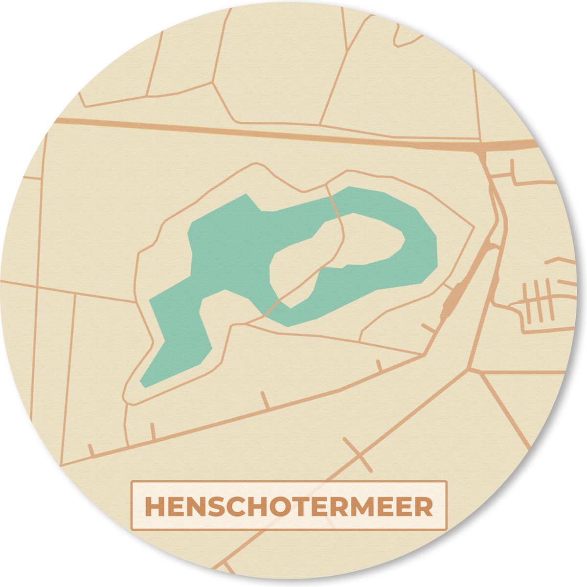 Muismat rond 30x30 cm - Mousepad Vintage - Kaart - Henschotermeer - Plattegrond - Stadskaart - Ronde muismatten - Stadskaart