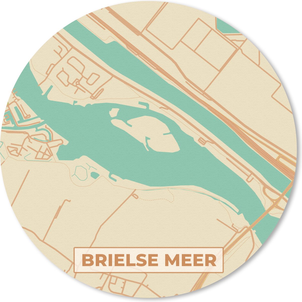 Muismat rond 40x40 cm - Mousepad Brielse Meer - Stadskaart - Kaart - Vintage - Plattegrond - Ronde muismatten - Stadskaart