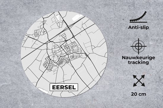 Muismat - Mousepad - Rond - Plattegrond - Eersel - Kaart - Stadskaart - 20x20 cm - Ronde muismat