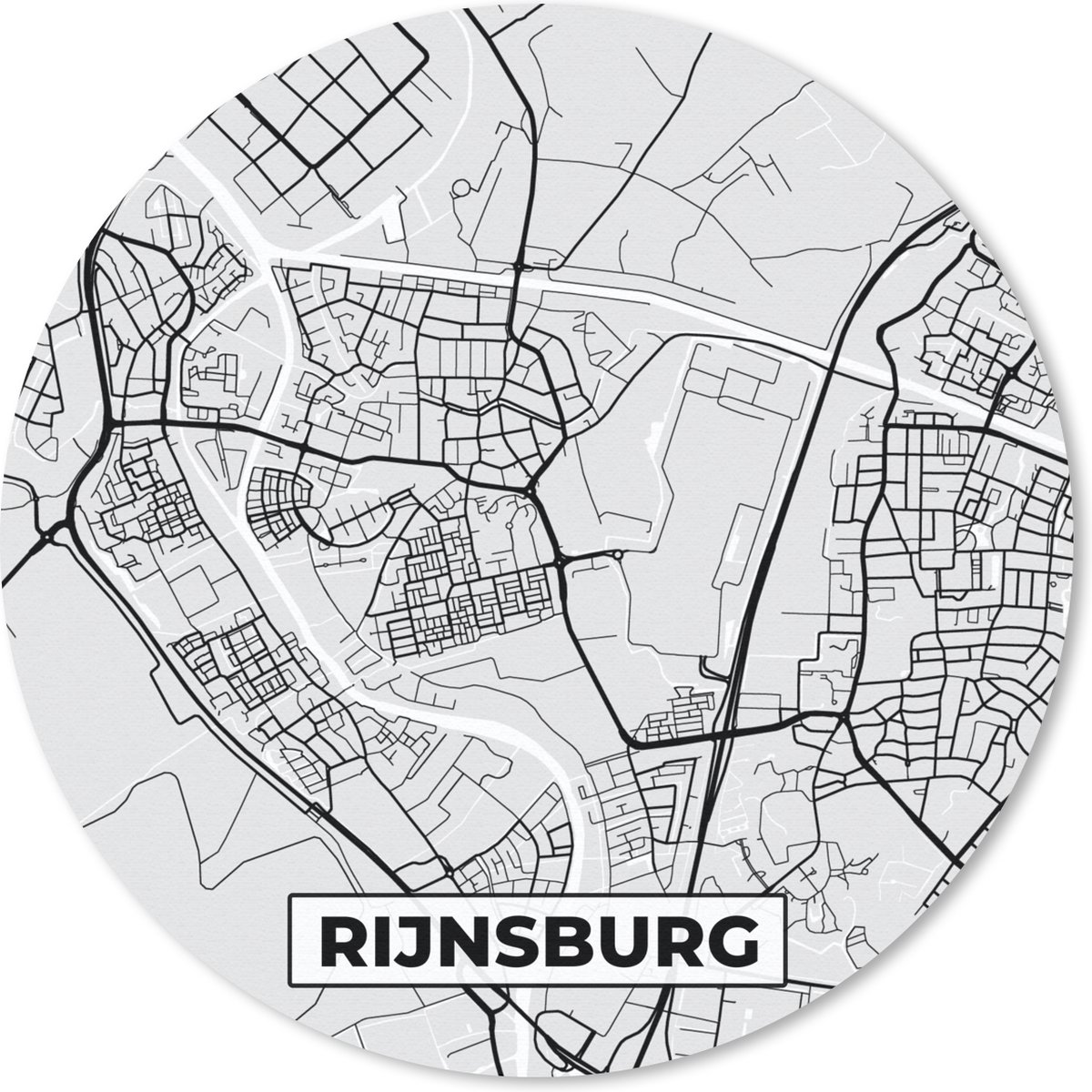 Muismat rond 40x40 cm - Mousepad Rijnsburg - Plattegrond - Kaart - Stadskaart - Ronde muismatten - Stadskaart