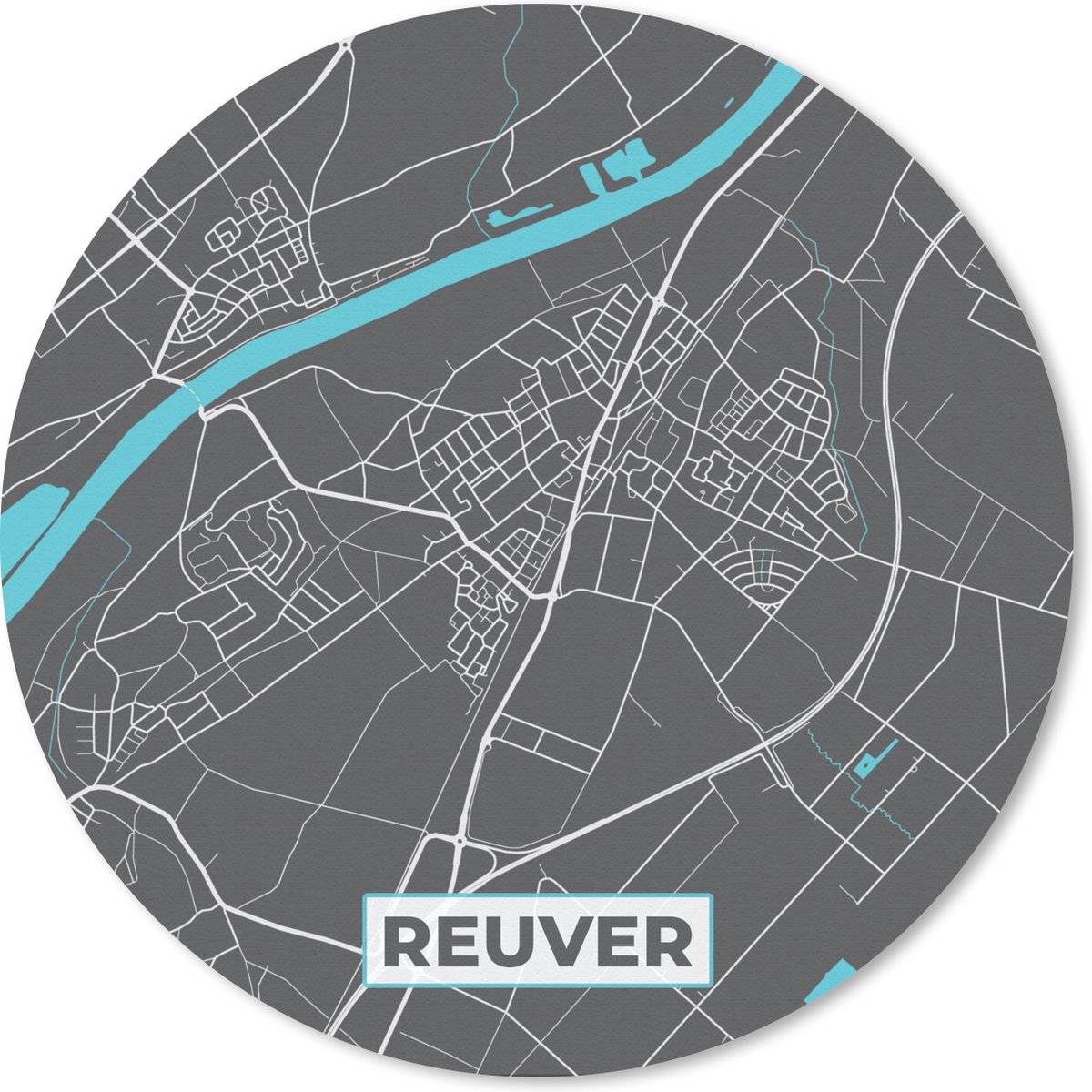 Muismat rond 40x40 cm - Mousepad Reuver - Kaart - Plattegrond - Stadskaart - Ronde muismatten - Stadskaart