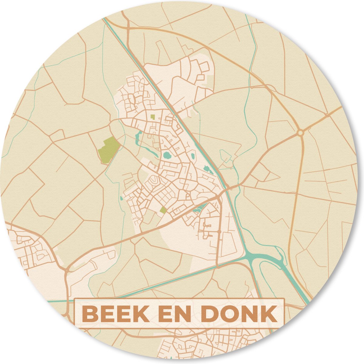 Muismat rond 20x20 cm - Mousepad Beek en Donk - Stadskaart - Plattegrond - Kaart - Ronde muismatten - Stadskaart