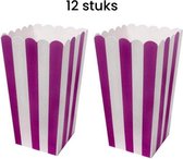 popcorn bakjes - Popcornbak Paars - 12stuks - Popcornbakjes - chipsbakjes - snackbakjes kinderverjaardag - kinderfeestje - stevig papier - karton - 8.5cm breed - 16 cm hoog