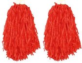 6x Pièces cheerball / pompon rouge avec poignée anneau 28 cm - Accessoires de costume de pom-pom girl