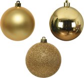 7x stuks kunststof/plastic kerstballen goud 8 cm mix - Onbreekbare plastic kerstballen