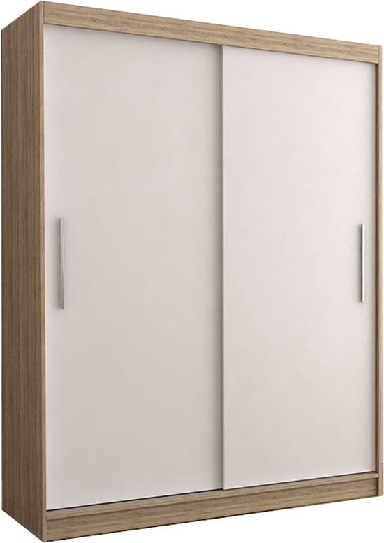 Zweefdeurkast Kledingkast Garderobekast met planken en kledingstang - 150x61x200 cm (BxDxH) - LARA 04 (Wit)