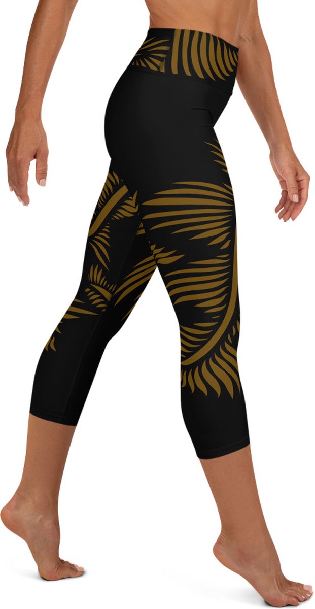 Sportlegging - Capri 3/4 - design - Lines 4 Peace - High Waist - Dry Fit - High Performance - 4way stretch - unieke print - UPF 50+ - Hardloop - Yoga - Fitness - Dans - Pilates - Training - sportbroek - zwart hazelnoot bruin - dames - maat XL — afbeelding 4