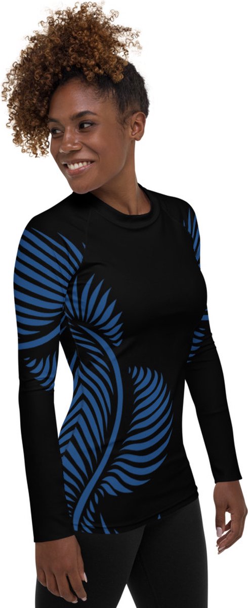 Rashguard - design Lines 4 Peace - Dry Fit - High Performance - 4way stretch - unieke print - UPF 50+ - Hardloop - Yoga - Fitness - Dans  - Pilates - Training – Shirt Long Sleeve - dames - zwart klassiekblauw - maat M