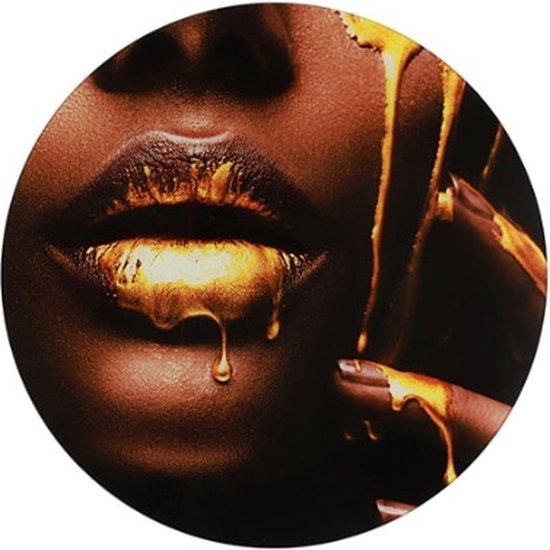 Dream-Living Wanddecoratie rond Golden lips glas zwart/goud-0,4x50x50cm