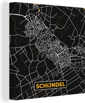 Peinture sur toile Carte - Schijndel - Noir et or - Carte - Plan de la ville - 20x20 cm - Décoration murale