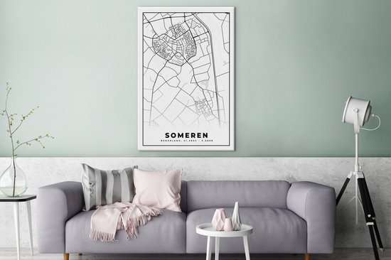 Peinture sur toile Someren - Plan de la ville - Wit - Plan d'étage - Carte - Nederland - 80x120 cm - Décoration murale