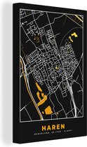 Canvas Schilderij Haren - Black and Gold - Stadskaart - Kaart - Plattegrond - 60x90 cm - Wanddecoratie