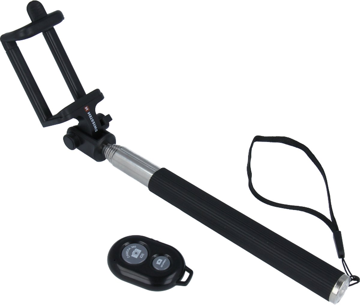 Swissten Bluetooth Selfie Stick - Draadloze afstandsbediening - Uitschuifbaar tot 97cm lang - Zwart