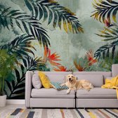 Walljar - Zelfklevend fotobehang - Jungle Flowers - 294 x 210 cm