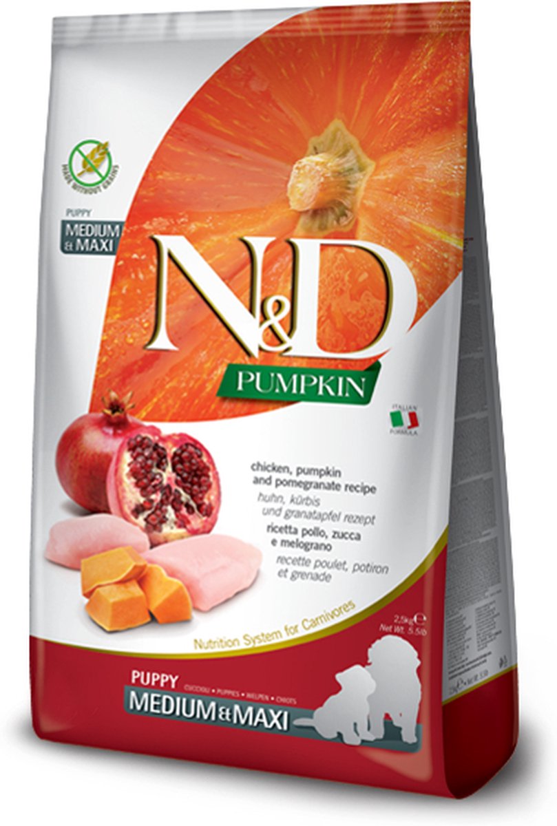 Farmina N&D Chicken, Pumpkin & Pomegranate Puppy Medium & Maxi - droog hondenvoer - 2,5 kg