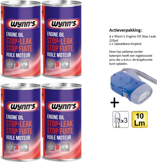 Wynn's Engine Oil Stop Leak Olie Lek Stop 325ml 4 Stuks + Zaklamp