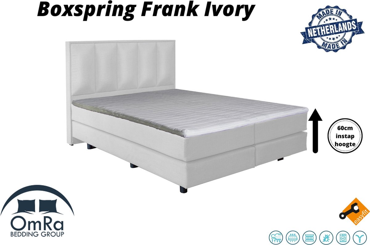 Omra Bedding - Complete boxspring - Frank Ivory - 160x200 cm - Inclusief Topdekmatras - Hotel boxspring