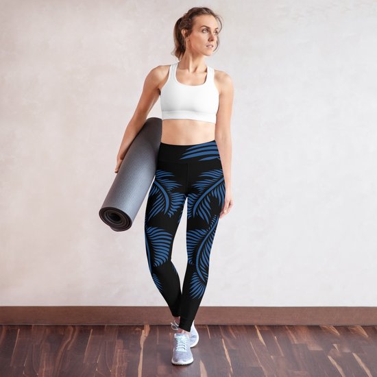 Sportlegging - design Lines 4 Peace - High Waist - Dry Fit - High Performance - 4way stretch- unieke print - UPF 50+ - Hardloop - Yoga - Fitness - Dans - Pilates - Training - sportbroek - zwart klassiekblauw- maat M van Merkloos — afbeelding 2