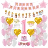 60-delig Roze 1 jaar feestpakket Meisje - Themafeest meisje - 1 jaar verjaardag - 1 jaar Wild One - 1 jaar slingers - 1 jaar ballonnen - Feestversiering - 1 jaar verjaardag meisje - 1 jaar versiering - ballonnen 1 jaar