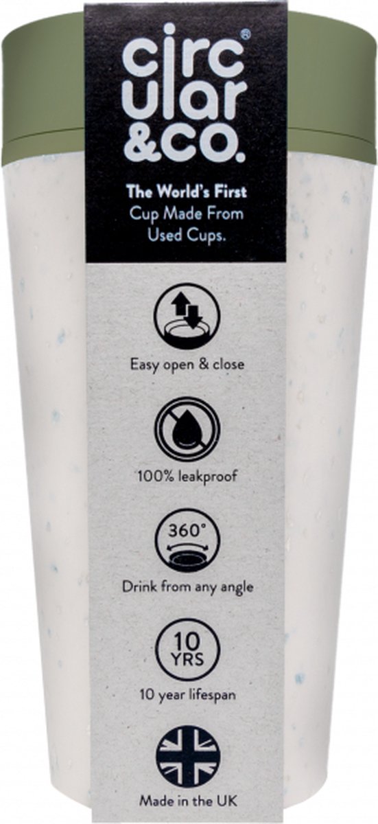 Circular & Co - Travel Mug - Koffiebeker To Go - Coffee To Go Beker - 340 ml - Crème - Groen - 12oz - Duurzaam