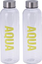 2x stuks bidon drinkfles/waterfles transparant/geel 500 ml met schroefdop- Sportfles/sportbidon - Kunststof