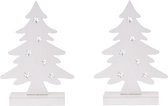 2x stuks wit houten kerstboompje decoratie 28 cm met Led verlichting
