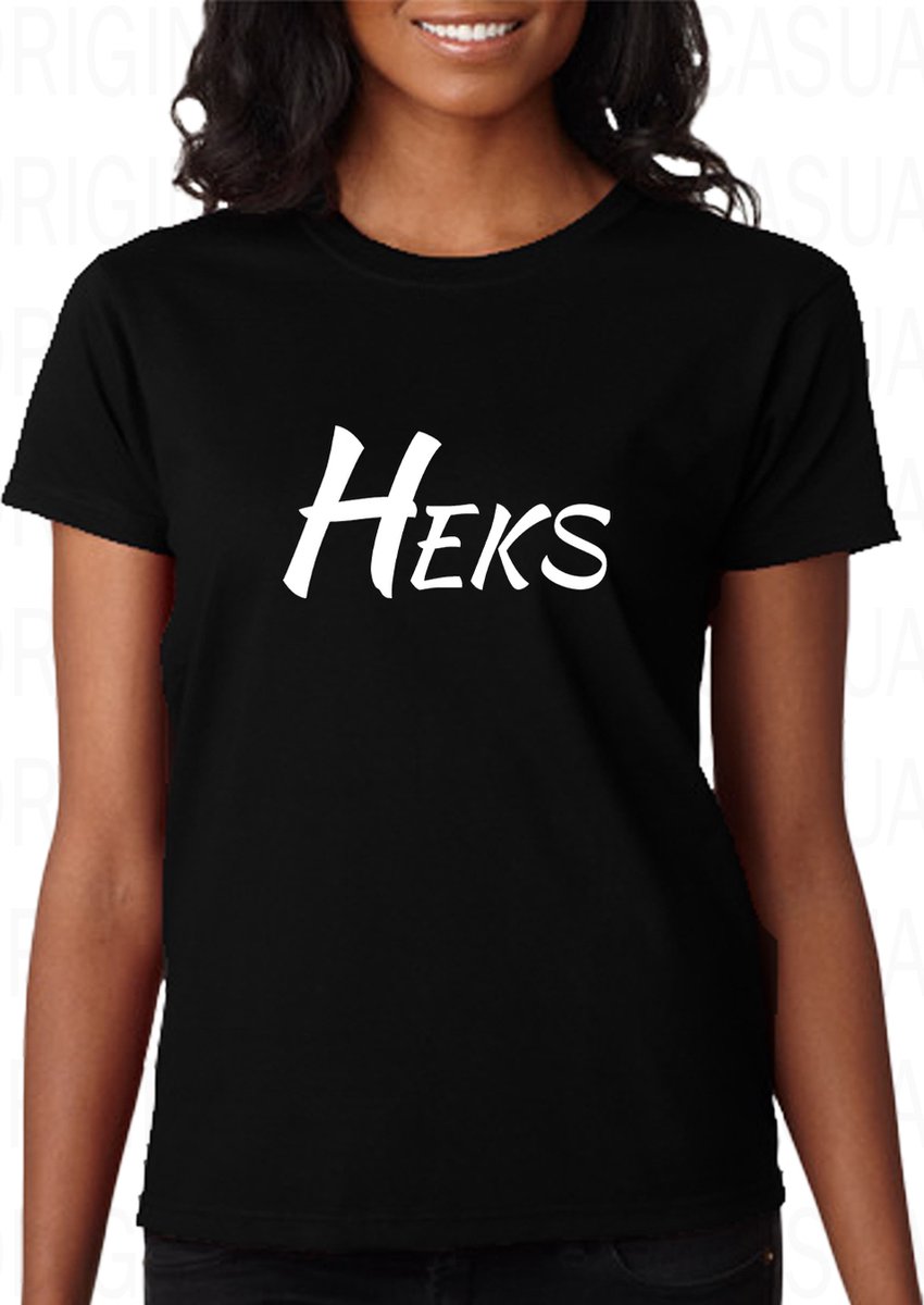 HEKS damesshirt – Maat M - Zwart - Korte mouwen - Ronde hals - Regular Fit - Original Kwoots - Bovennatuurlijke krachten