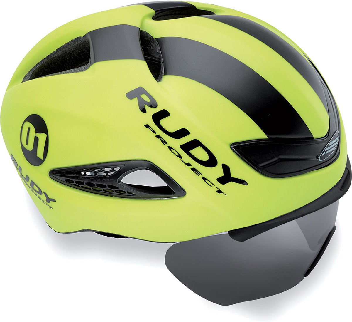 Rudy Project Helmet Boost 01 - Yellow Fluo - Black Mat-With Removable Opt. Shield - L 54-58 - Helm