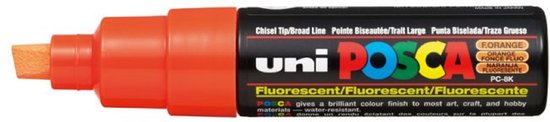 Krijtstift – Chalkmarker – Universele Marker – Uni Posca Marker – Fluoriserend Oranje – PC-8K – 8mm – Beitelpunt – Large – 1 stuk