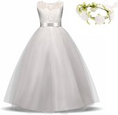 Robe de communion robe de demoiselle d'honneur robe de mariée blanc 134-140 (140) robe de princesse robe de soirée + guirlande de fleurs