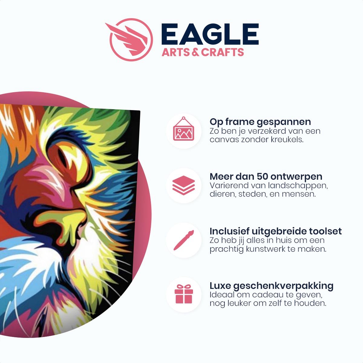 Eagle® Schilderen op Nummer Volwassenen - Gekleurde Kat - Gespannen op Houten Frame - 50x40cm — afbeelding 3
