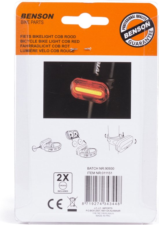 1x Fietsachterlicht / achterlicht COB LED - 2x knoopcelbatterijen CR2032 - zadelpen / frame bevestiging - batterij achterlamp - fietsverlichting / achterlichten — afbeelding 3