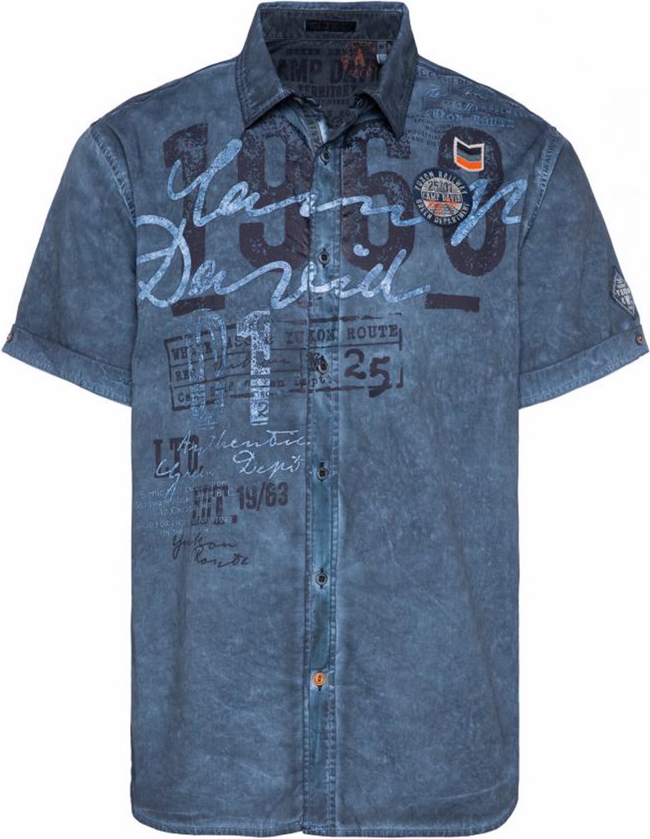 Camp David ® shirt met korte mouwen met used-look en labelprint (M)