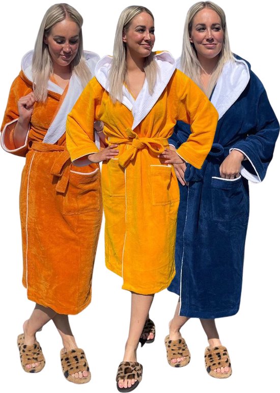 Luxe badjas bamboe katoen/fleece - met capuchon - saunabadjas - badjas dames - badjas heren