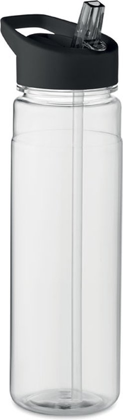 Drinkfles met rietje - Waterfles - Drinkfles volwassenen - Flip-top deksel - RPET -  Polypropyleen - 650ML - zwart