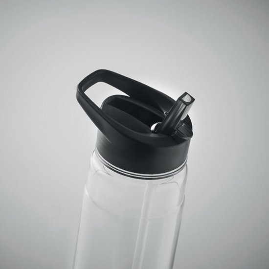 Drinkfles met rietje - Waterfles - Drinkfles volwassenen - Flip-top deksel - RPET -  Polypropyleen - 650ML - zwart