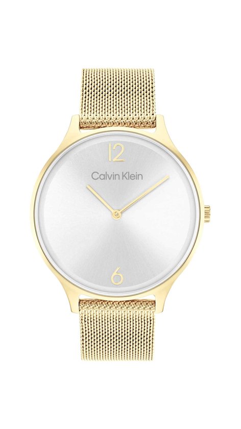 Calvin Klein CK25200003 Dames Horloge - Mineraalglas - Roestvrijstaal - Goudkleurig - 38 mm breed - Quartz - Druksluiting - 3 ATM (spatwater)