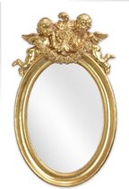 gouden ovalen spiegel met engelen 49,3 cm hoog 29,2 cm breed