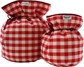 Hooimadam - Rood wit geblokt - set van 2 - groot+klein - hooikist - kookzak - pannenstoof - slowcooking - duurzaam koken - energiezuinig koken