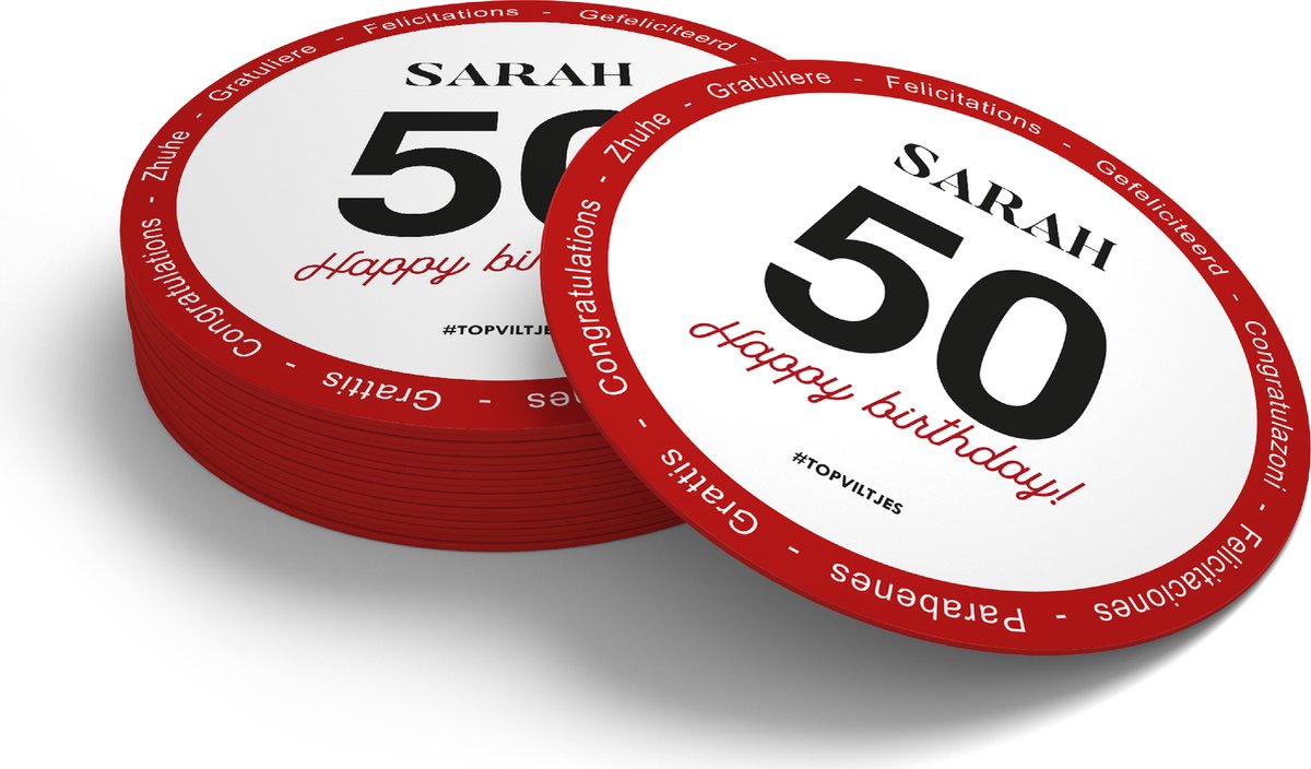 Bierviltjes Verjaardag | Gefeliciteerd Sarah (Mix 20 stuks)
