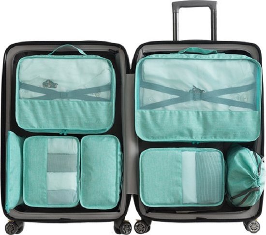 Evooni- Luxe Packing Cubes set - Uitgebreide 7 delige set - Kleding organizer voor koffer en backpack - Bagage Organizers voor Kleding - Ondergoed - Schoenen - Elektronica - Waszak - Blauw